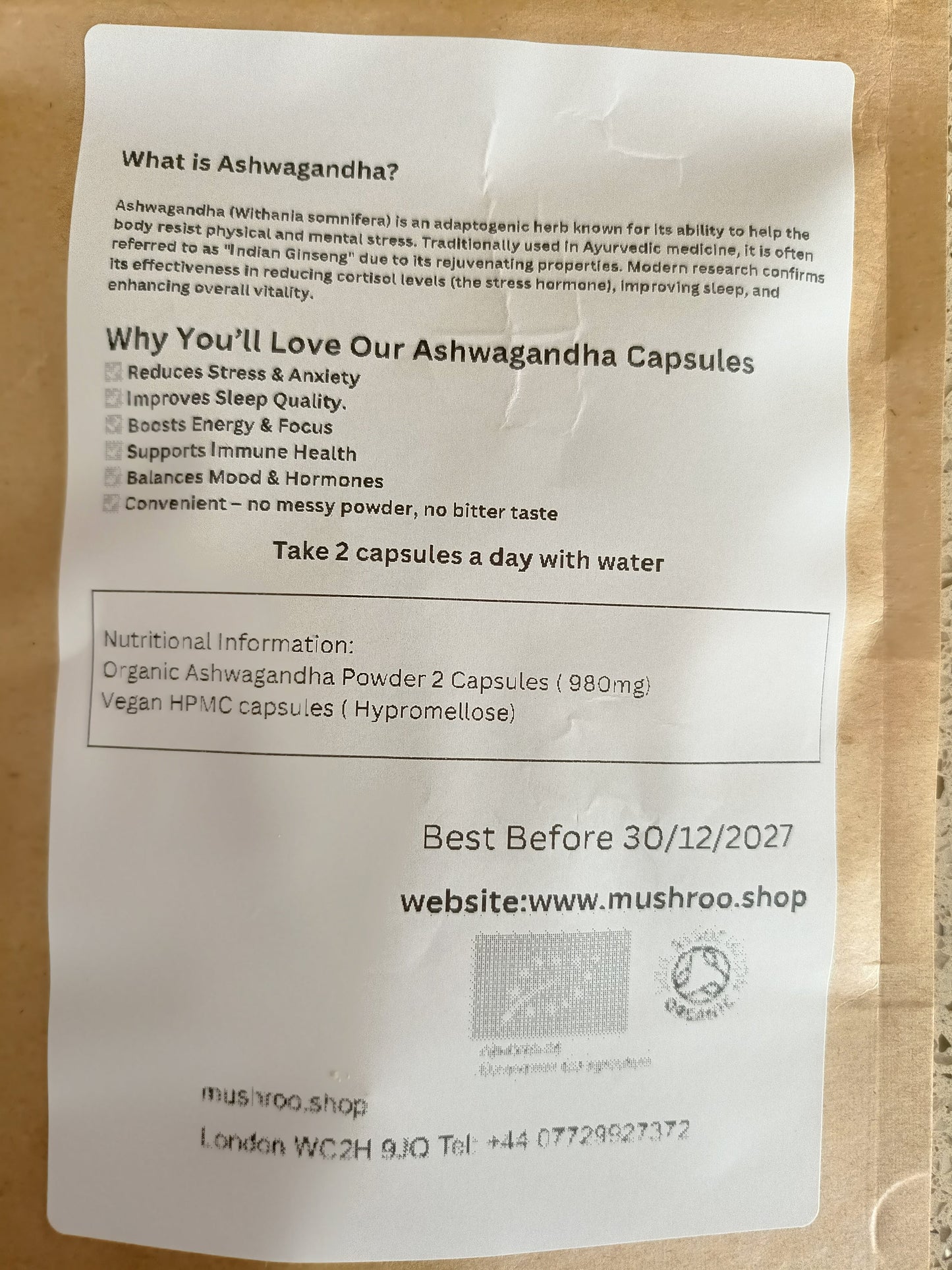 ashwaganda capsules back label